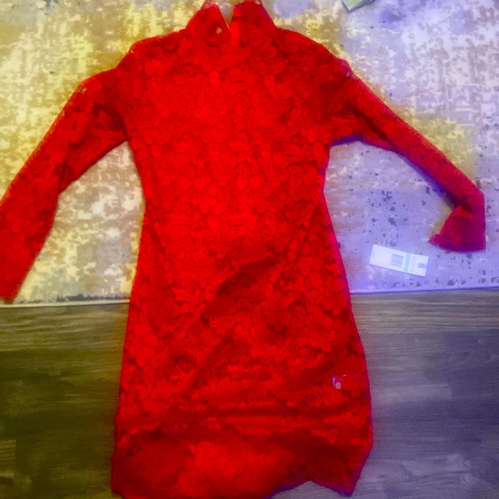 Bright red dress.  Lace and slip underneath.  Cute and you can wear anywhere